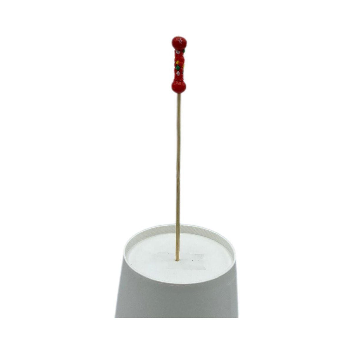 Gaishi VO11801A Bambu Kürdan Karışık Örgülü Kırmzı Boncuklu 12 Cm. 50 Adet