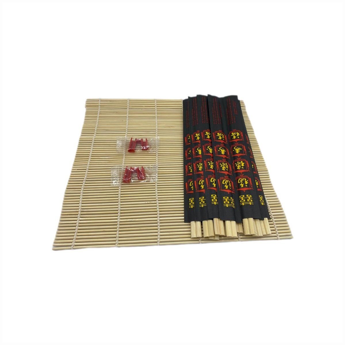 Trendy Siyah Chopstick 10 Ad Chopstick Aparatı 2 Ad Sushi Mat Sushi Sarma Hasırı 27 Cm