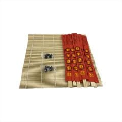 Trendy Kırmızı Chopstick 10 Ad Chopstick Aparatı 2 Ad Sushi Mat Sushi Sarma Hasırı 27 Cm