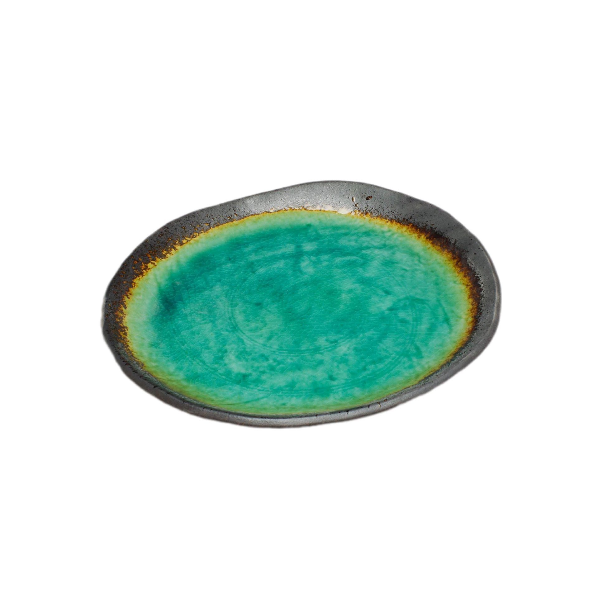 Miyake 18-1 Peacock Green Oval Plate 26.2*22.2*2.3 Cm