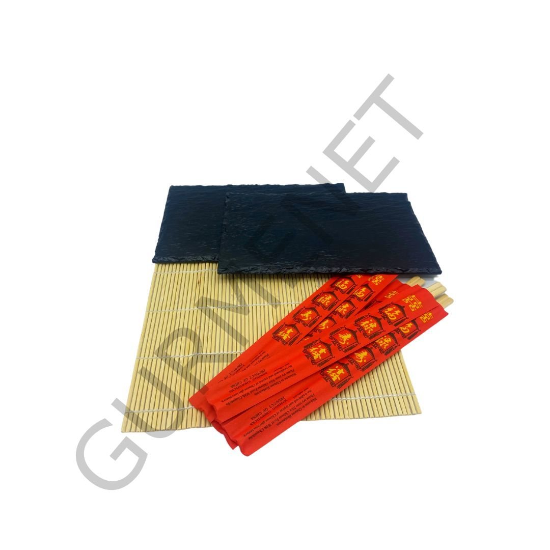 Chopstick 10 Çift - Sarma Hasırı 24 Cm - Pleksiglas Tabak 21X14 Cm 2 Adet.
