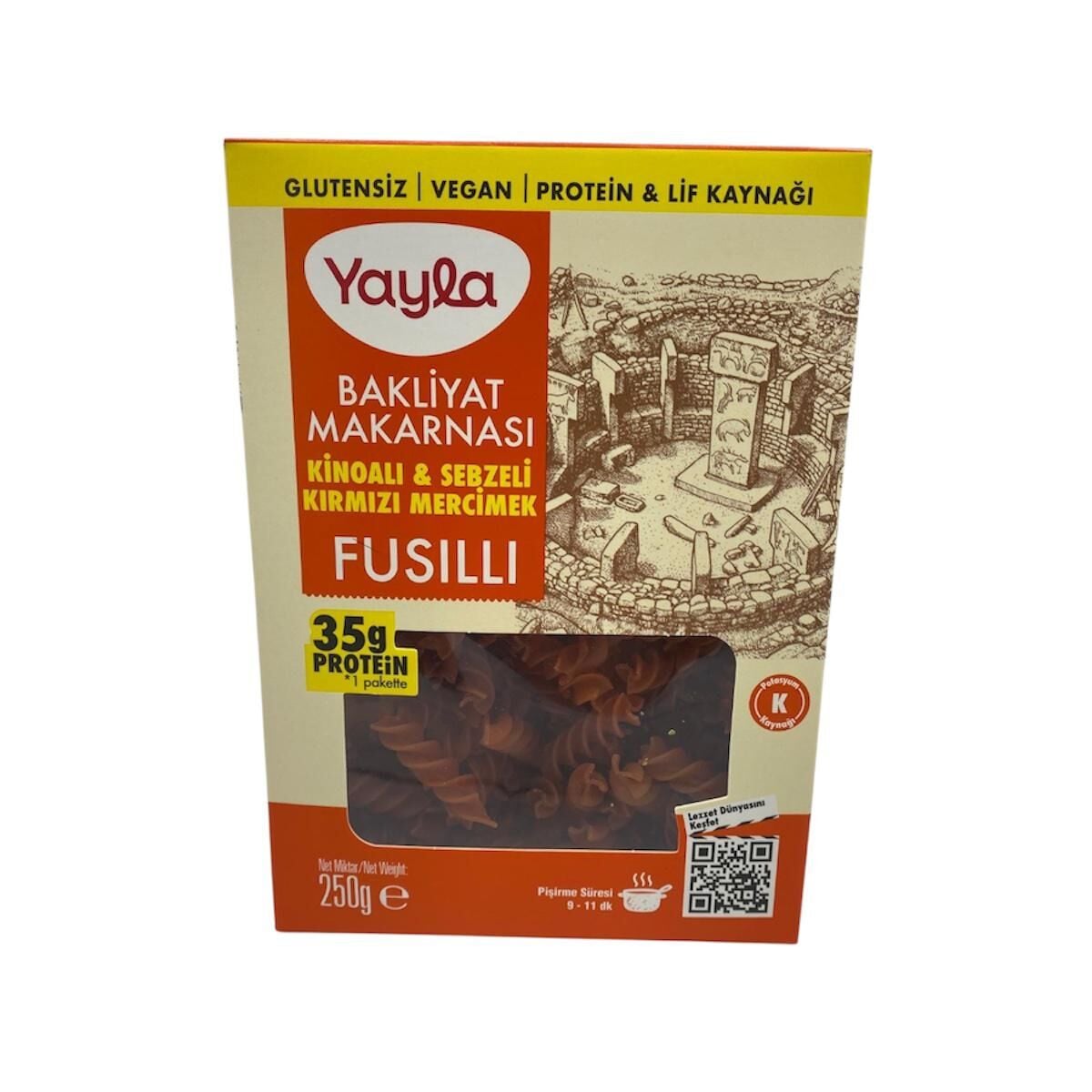 Yayla Kinoalı Sebzeli Kırmızı Mercimekli Fusilli Makarna 250 G.