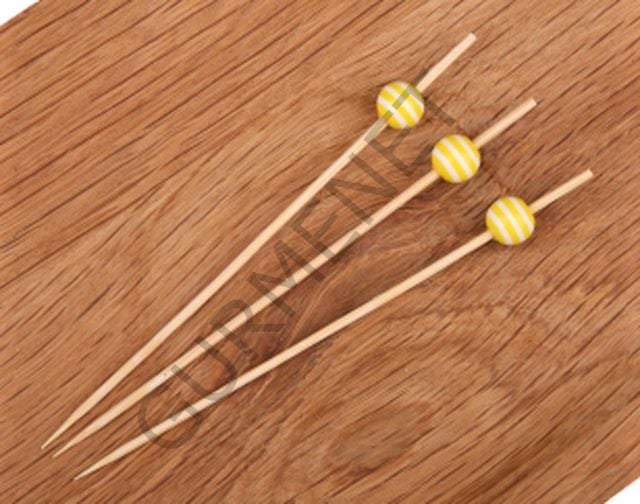 Gaishi M0011Y Bambu Sarı Beyaz Boncuklu Kürdan 12 Cm 50 Adet