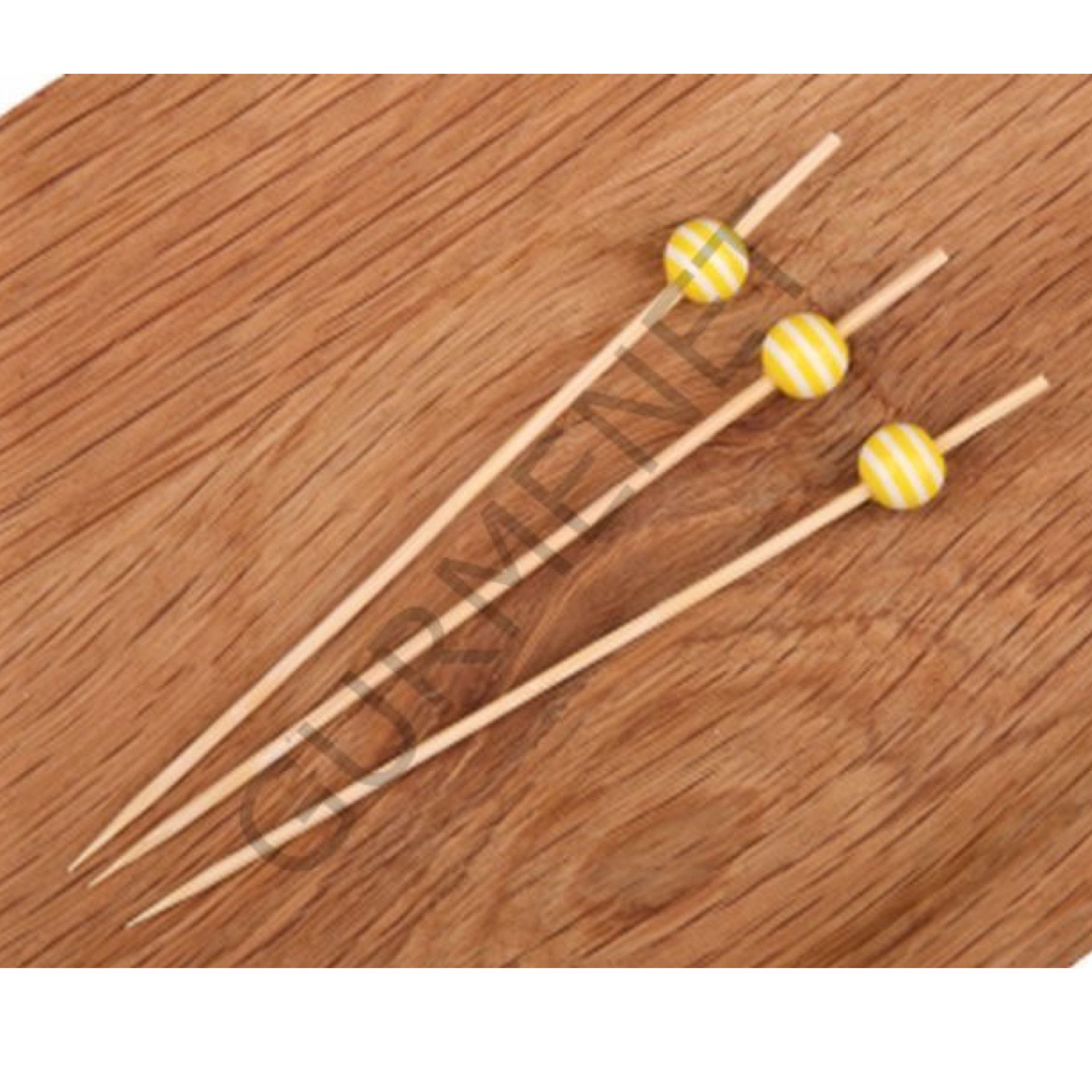 Gaishi M0011Y Bambu Sarı Beyaz Boncuklu Kürdan 12 Cm 50 Adet